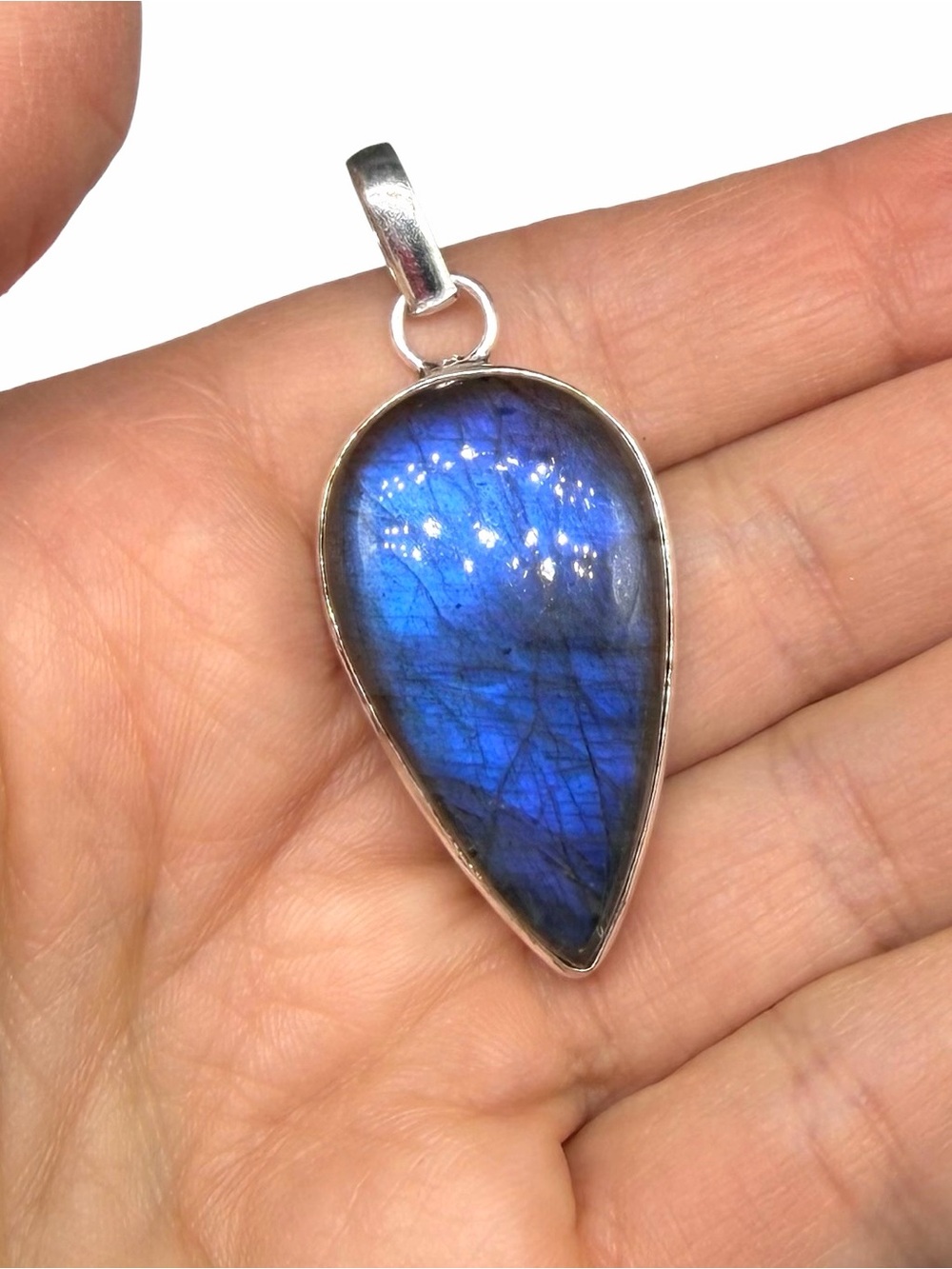 Blue Fire Flash Labradorite Necklace Pendant 925 Sterling Silver Overlay
